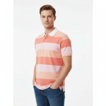 Multi-Stripe Colorblock Polo Shirt - Coral Pink